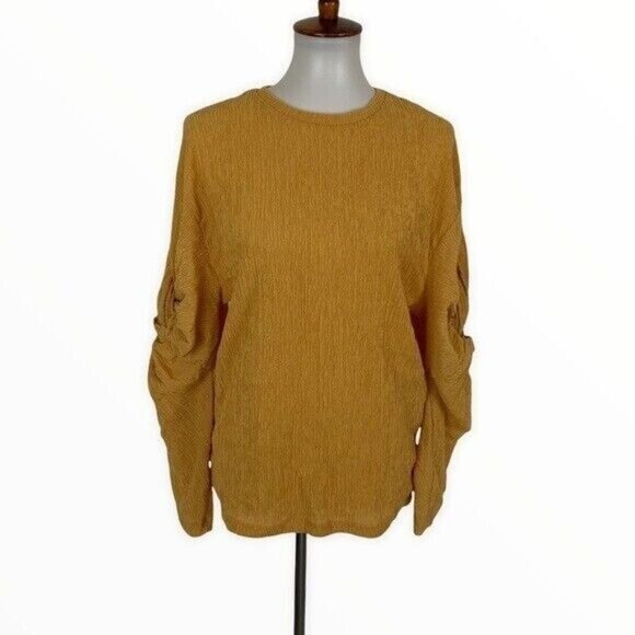 Zara Top Small Mustard Yellow Crewneck Long Sleeve Fall Streetwear - Picture 1 of 7
